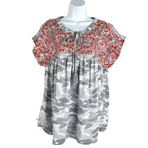Savanna Jane Blouse Top Large Floral Embroidered Camo Rayon‎ NWT TP-2899